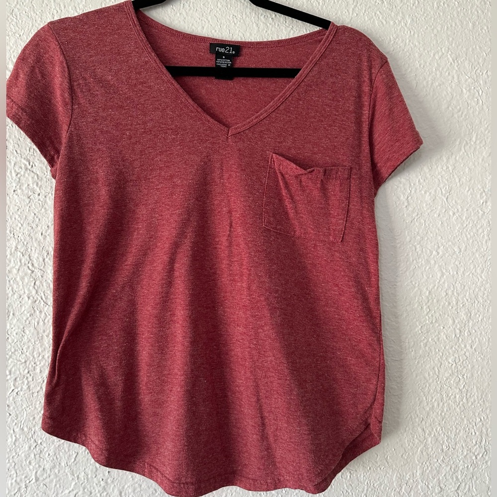 Heathered Red V-neck Pocket Tee